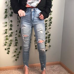 High Waisted Skinny Ripped Jeans